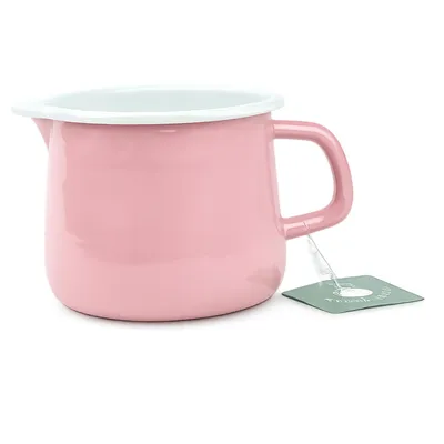 Zdjęcie produktu dla Emaliowany dzbanek z dzióbkiem, pojemność 1,1 l, Silesia Emalia Rosa, do użytku z płytami indukcyjnymi