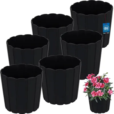 Image de KOTARBAU® Lot de 6 pots de fleurs Pot de fleurs ⌀ 15 cm H : 13 cm Anthracite Plastique Pot de plantes pour plantes d'intérieur Pots de fleurs Grand extérieur Cache-pot Balcon Décoratif
