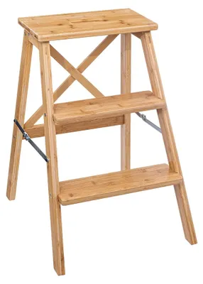 Zdjęcie produktu dla Drabina składana, niska, bambusowa, 3 stopnie, 63,5 cm