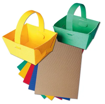 Produktbild von Henkelkörbchen aus Wellpappe 12x14x7 cm 10 Stück in 5 Farben