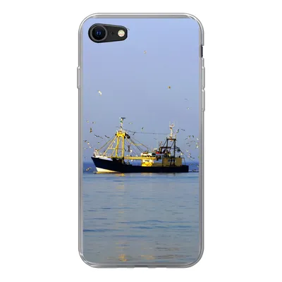 Produktbild von MuchoWow® Handyhülle Schutzhülle Hülle für iPhone SE 2020 Nordsee - Fischerboot - Vogel Silikon Softcase Handy Hülle - Kartenbesitzer