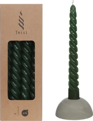 Produktbild von Spiralkerzen im Set mit 4 Stück, Höhe 19cm, in vielen Farben erhältlich | Twisted Candle, Farbe:Moosgrün