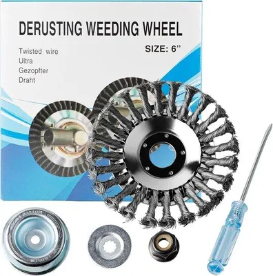 Produktbild von Unkrautbürste für Rasenmäheraufsätze - 150 x 25,4 mm - Professionelle Drahtbürste zur Unkrautbekämpfung und Moosentfernung