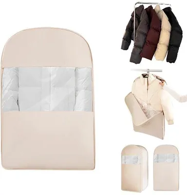 Image de Housse de protection respirante pour vêtements Unyqoos®, avec fonction de compression intégrée, disponible en 3 tailles, en PEVA et polyester – protection transparente contre la poussière, l'humidité et les plis