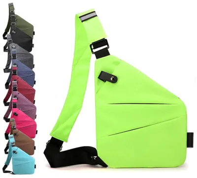 Productafbeelding van Borsttas – Diefstalwerend – 32x23x1 cm – Ruim – Schoudertas voor de linker schouder – Voor heren, geschikt voor wandelen – Fluorescerend groen