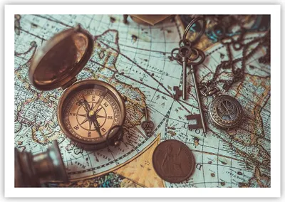 Produktbild von Poster - Poster ohne Rahmen - Kompass Vintage Karte - 100x70 cm - Wand Bild - Wanddeko - Wandbilder - Kunstposter - Wandposter - Bilder - Kunstdruck - Wanddekoration - Wandbild - P2XAA100x70-4302