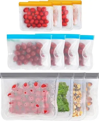 Produktbild von Reißfähige Tüten - 12 Stück - 3 Größen PVA Tüten - für Obst Gemüse Snacks Fleisch Müsli - Frühstücksbeutel Tüten