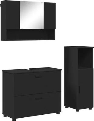 Produktbild von Badezimmermöbel-Set 3 stk. Schwarz 76,5 x 35 x 64 cm