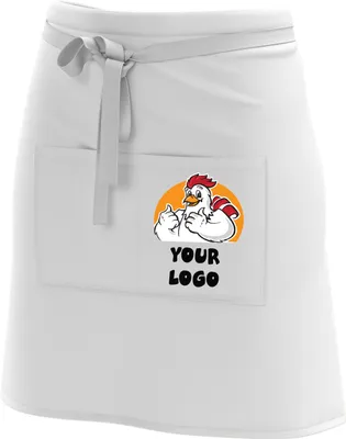 Produktbild von Kurze Personalisierte Schürze Kellnerschürze Vorbinder Bäckerschürze mit buntem Namen Logo personalisiert mit Taschen für Bistro Restaurant, Weiß mit buntem Logo  [074]