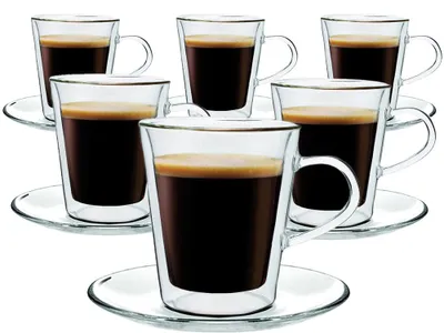 Imagen del producto de Vasos térmicos Maxxo con asa, de doble pared, capacidad de 220 ml, juego de 6 unidades