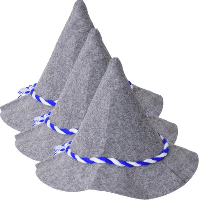 Produktbild von 3er Set Seppelhut Bier Hut Filzhut Volksfest Trachtenhut Blau Weiß Kordel grau