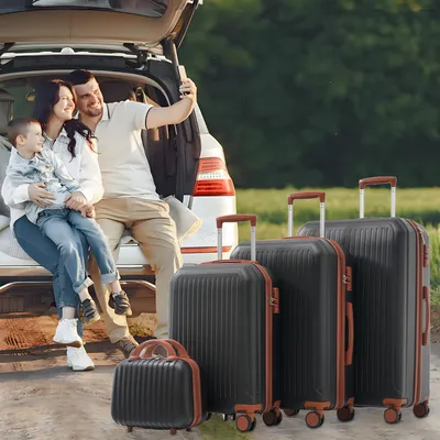 Produktbild von Merax Gepäckset 4-teilig (14"/20"/24"/28") – ABS Hartschalenkoffer mit TSA-Schloss, Teleskopgriff & 360°-Doppelrollen, erweiterbar, Schwarz
