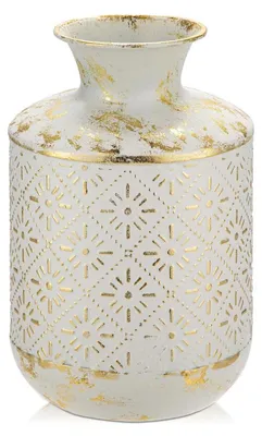 Immagine prodotto di Vaso in metallo, bianco e oro, 26 cm, stile shabby chic, decorazione