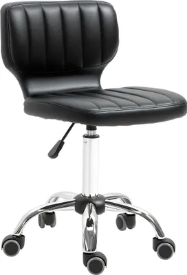 Image de HOMCOM Tabouret à roulettes - tabouret de travail pivotant 360° -  - tabouret ergonomique - hauteur assise réglable 47-62 cm - revêtement synthétique matelassé noir métal chromé