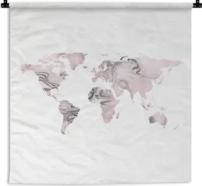 Produktbild von MuchoWow® Wandteppich Wandbehang Weltkarte - Rosa - Grau 150x150 cm Tapisserie Dekoration Wandtuch - Wohnaccessoires - Modernes