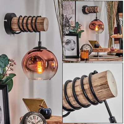 Produktbild von Villamare Wandlampe aus Holz/Metall/Glas in Natur/Schwarz/Kupfer/Klar