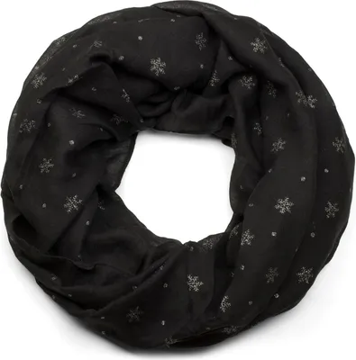 Produktbild von styleBREAKER Damen Loop Schal mit Glitzer Schneeflocken Print, Weicher Schlauchschal Einfarbig, Tuch 01017064