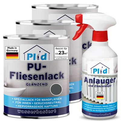 Produktbild von Plid PolyurethanFliesenlack Anthrazitgrau glänzend 2,25 l mit Anlauger 0,5 l