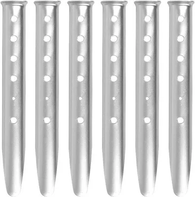 Immagine prodotto di Picchetti a terra in metallo - Ideali per campeggio e trekking - Adatti per terreni morbidi - Confezione da 6 pezzi, lunghezza 31 cm - Colore: argento