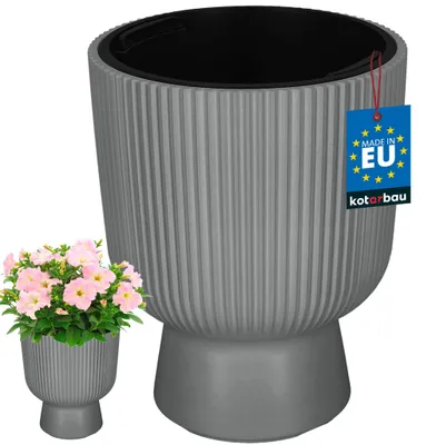 Immagine prodotto di KOTARBAU® Fioriera da Esterno Vaso per Piante ⌀ 23 cm con Inserto Interno Vaso da Interno Vasi di Plastica Grigio