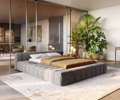 Produktbild von DELIFE Polsterbettgestell Espazio 140x200 cm Mikrofaser Grau mit Stauraum