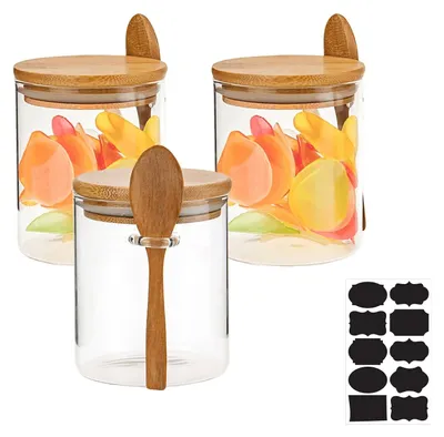 Image de TRANKIELO® - 3 pots en verre avec couvercle, 530 ml – Hermétiques, en verre borosilicaté, idéaux pour la cuisine et la salle de bain