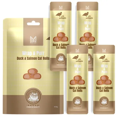 Obrázek produktu pro Krmivo pro kočky Wrap & Purr – kachna a losos Mersjo 40 g (4 x 10 g)