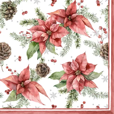 Obrázok produktu pre Papierové obrúsky 33x33cm 3-vrstvové s motívom poinsettie 20 ks.