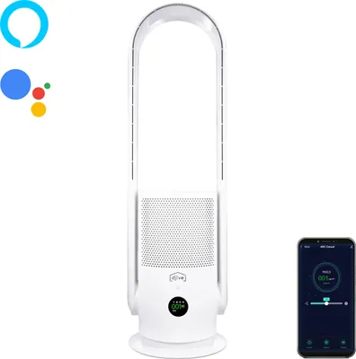 Image de djive ARC Casual ventilateur sans rotor, 2en1 ventilateur de tour + purificateur d'air, silencieux, ventilateur sur pied avec 9 niveaux, oscillation, app, Alexa, HEPA14, blanc
