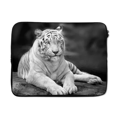 Produktbild von MuchoWow® Laptop Hülle 15 Zoll Tiger - Baum - Weiß - Schwarz Laptoptasche - Laptoptasche - Sleeve - Rundum-Schutz