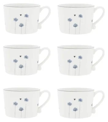 Produktbild von 6er Set Tassen Becher IRIS BLUE POPPY Blumen 300ml weiß blau Bastion Collections