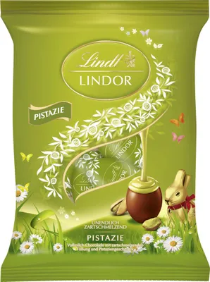 Produktbild Lindt Lindor Eier Pistazie und Vollmilch-Schokolade Packung 90g