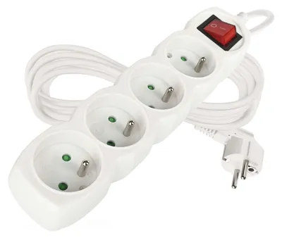 Prodlužovací kabel 5 m / 4 zásuvky / s vypínačem / bílý / PVC / 1,5 mm2