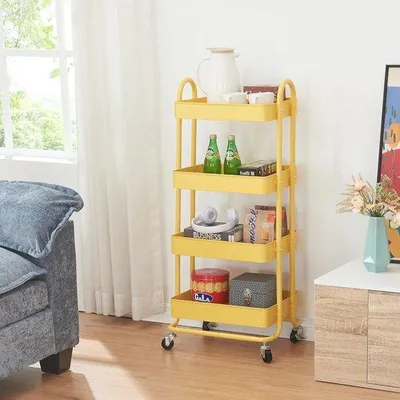 Productafbeelding van Servetrolley met 4 Mandjes voor Keuken, Badkamer en Kantoor - Geel
