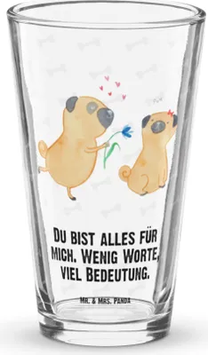 Produktbild von Mr. & Mrs. Panda Glas Mops Verliebt - Transparent - Geschenk, Pure Liebe, Tumbler, Bierglas, Knuffig, Wasserglas, eistee, Cocktailglas, Sprüche, Hund