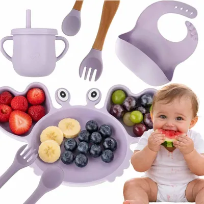 Obrázek produktu pro Silikonové misky pro děti krabí sada 9 položek fialové