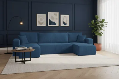Produktbild von VENASI LUNA U-FORM Ecksofa mit Schlaffunktion und Bettkasten Sofa U Form Eckcouch Schlafsofa BLAU
