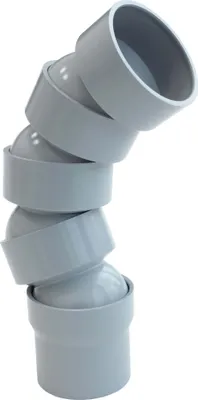 A flexible pipe fitting with multiple articulated sections, shown against a white background.
