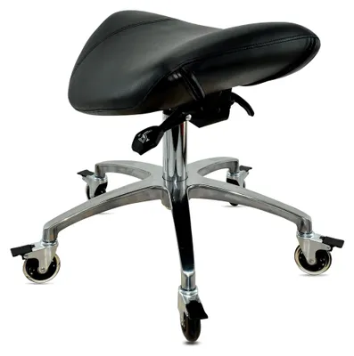 Produktbild von Sattelhocker mit Neigung, höhenverstellbarer Rollhocker von 50-65 cm, Drehhocker für Praxis und Büro