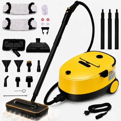 Produktbild von 2500W Tragbarer Dampfreiniger, 2L Wassertank, 3 Dampfstufen am Griff, 15 Sek. Aufheizzeit, integrierter Stauraum, 20 Zubehörteile für Haus und Küche