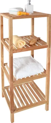 Image de Étagère avec 4 étagères en noyer Étagère de salle de bain Étagère à serviettes Étagère de cuisine
