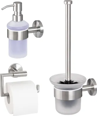 Immagine prodotto di bremermann serie bagno PIAZZA set di 3 - portarotolo, set da toilette e dispenser di sapone, in acciaio inox satinato
