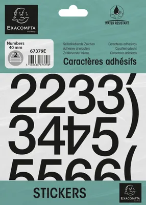 Image de Exacompta 10x Pochette de chiffres adhésifs noirs 0-9 40 mm Noir 67379E