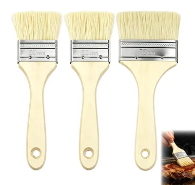 3 Küchenpinsel aus Naturborsten, hitzebeständig, für Grill & Backen