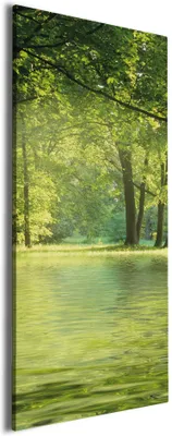 Produktbild von Wallario Premium Leinwandbild Idyllischer See im Wald bei Sonnenschein in Größe 60 x 150 cm