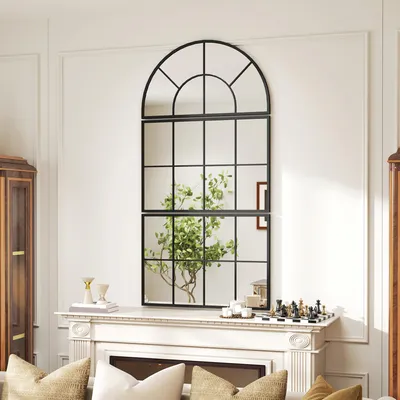 Produktbild von Wandspiegel, Fensterspiegel, dreiteilig, Metallrahmen, 76 x 53 cm, Glas, Metall, 76 x 2 x 53 cm, für Büro und Homeoffice
