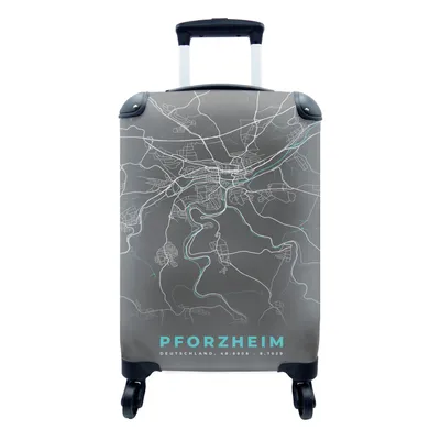 Produktbild von MuchoWow® Koffer Handgepäck Trolley Rollkoffer Kleine Reisekoffer mit 4 Rollen - Stadtplan - Karte - Pforzheim - Blau - Deutschland - Karte - Cabin Size < 55x40x23 cm & 55x40x20 cm - Fotokoffer - Kabinenkoffer - Boardgepäck - Reise-Box - Reisekoffer - Reisegepäck - Koffer mit Bild - Trolley für Kinder