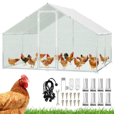 Produktbild von Ikodm Hühnerstall Freilaufgehege 3x3x2m Hühnerhaus Kleintierstall Kleintiergehege Voliere Freigehege Hühnerkäfig Geflügelstall Verzinkter Stahlrahmen mit Dach