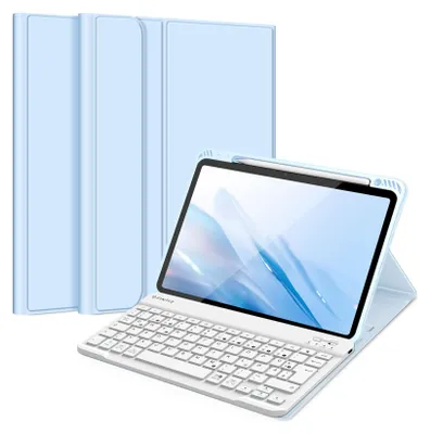 Produktbild von FINTIE Hülle mit Tastatur für iPad Air 11 Zoll M4/M3/M2 (2026/2025/2024), iPad Air 5./4. Gen 10,9 Zoll, TPU Rückschale Schutzhülle mit Stifthalter, magnetisch Abnehmbarer QWERTZ Keyboard, Smaragdblau