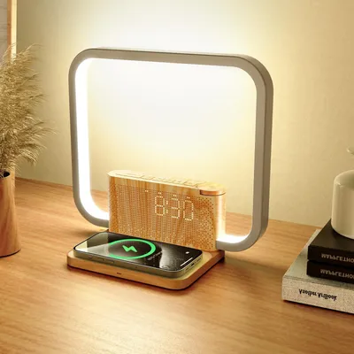 Zdjęcie produktu dla Lampa LED AJ310 nocna z ładowarką 10W 10 dźwięków lampka sypialniana budzik